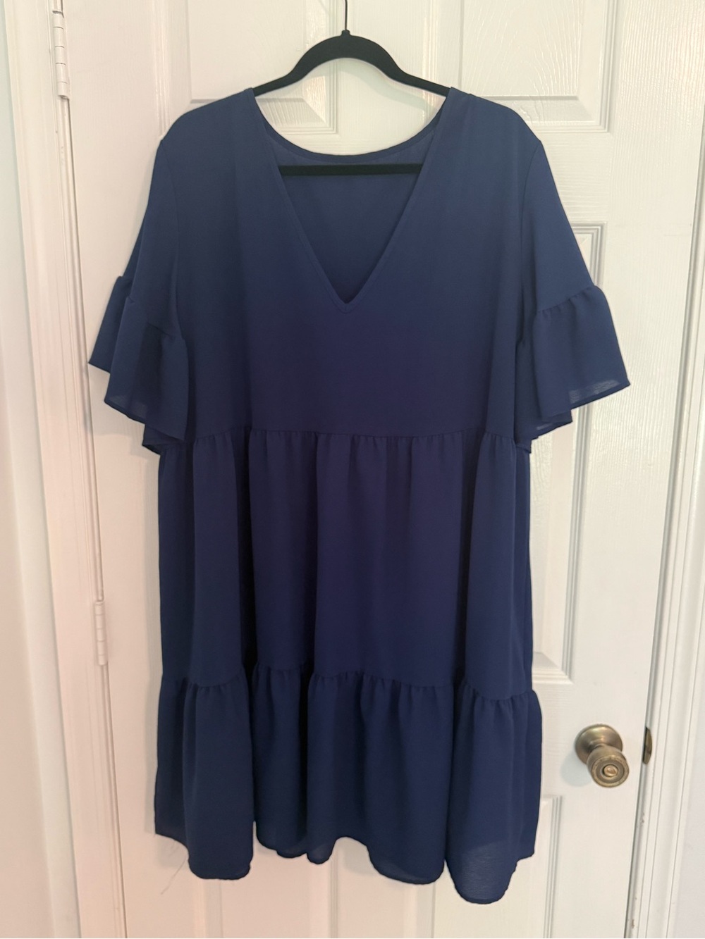 SHEIN Navy V-Neck Tiered Midi Dress with Flutter Sleeves